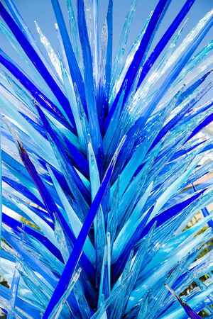 Details of a bright blue glass sculptureの写真素材