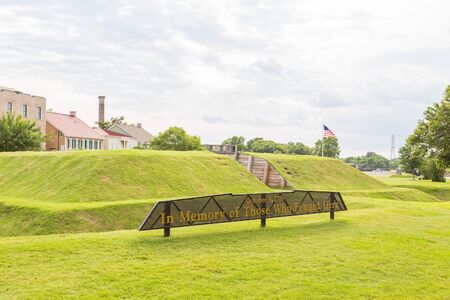 A Revolutionary War memorial on an old grass bunker in Savannah, Georgiaの写真素材