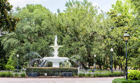 Beautiful old fountain in Forsyth Park in Savannah, Georgiaの写真素材