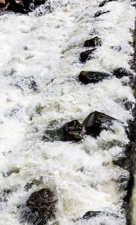 White Water over Rocks in a River