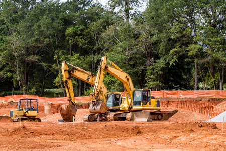 Heavy construction equipment in a new residentail site
