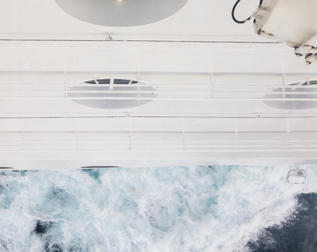 A view down the hull of a cruise ship into the seaの写真素材