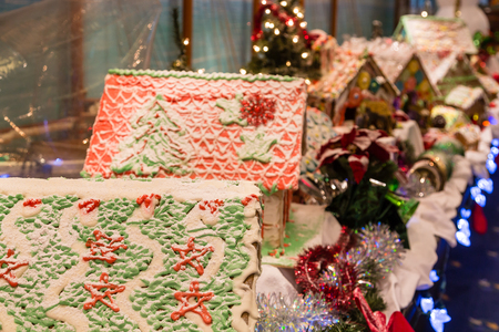 Christmas decorations with traditional gingerbread housesの写真素材