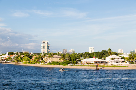 Modern condos around the harbor of Port Everglades in Fort Lauderdale Floridaの写真素材