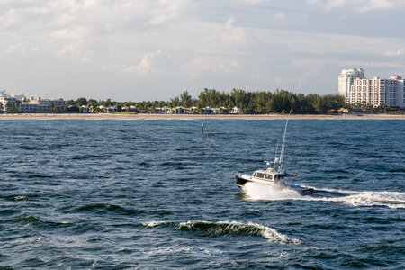 Nice yacht on deep blue water near harbor