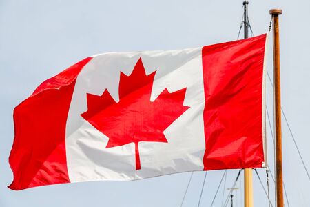 Canadian flag on a boat's mast in Halifaxの写真素材