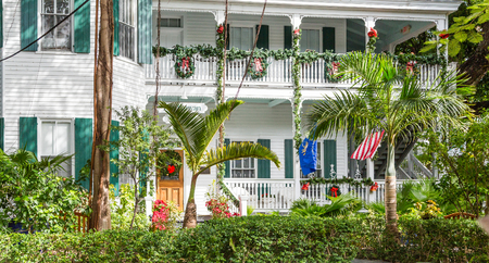 Two Story Tropical Home at Christmas in Key Westの写真素材