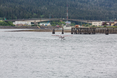 Seaplane in the harbor in the wilderness of Alaskaの写真素材