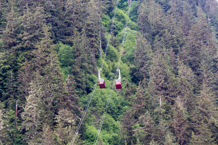 Cable car operation up the mountain in Juneau Alaskaの写真素材