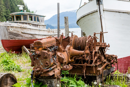 Old Wooden Boat on Alaskan Dry Dockの写真素材