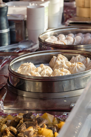 Steamed Dumplings in Market Vancouver Night Marketの写真素材