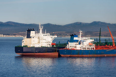 Huge tankers in the harbor of Gibralter between Spain and Morocco