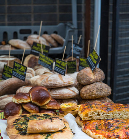 Fresh Bread and Baked Goods in a Farmers Market