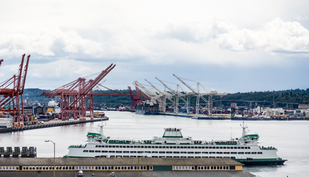 Huge Green and White Ferry by Seattle Freight Terminalsの写真素材