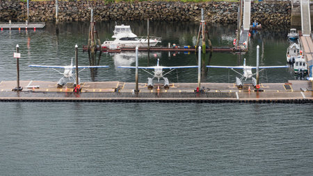 Seaplanes at a dock in the Pacific Northwest