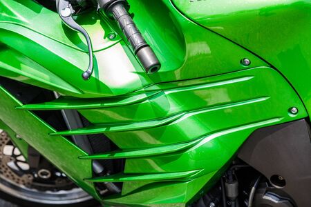 Green Cowling on Sports Motorcycleの写真素材
