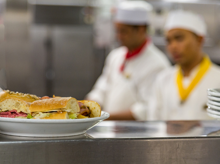 Sandwich Order on Counter of Commercial Kitchenの写真素材