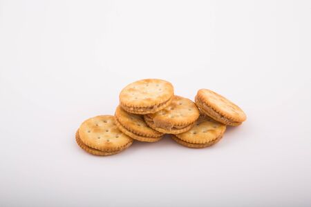 Toasted Peanut Butter Crackers on Whiteの写真素材