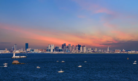 Boats in Early Morning Boaton Harborの写真素材