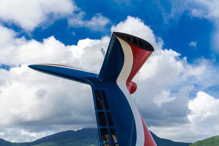 Red White and Blue Cruise Ship Funnelの写真素材