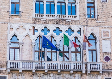 Three Flags on Venice Balconyの写真素材