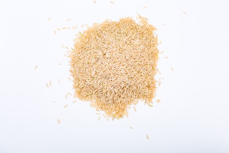 Nutritious, Whole-Grain Brown Rice shot from Above on White Backgroundの写真素材