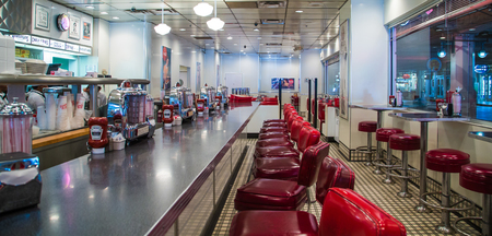 Red Stools and Chrome Counterのeditorial素材