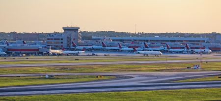 Line of Delta Jets at Atlanta Airportのeditorial素材