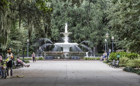 SAVANNAH, GEORGIA - October 12, 2015: Savannah is the oldest city in Georgia. From the historic architecture and parks to the beaches of Tybee, Savannah attracts millions of visitors annually.のeditorial素材