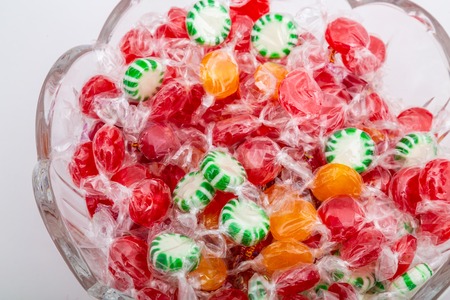 Wrapped Candies in Bowlの写真素材