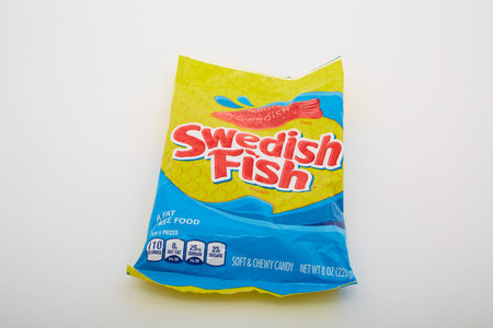 A bag of Swedish Fish gunny candy