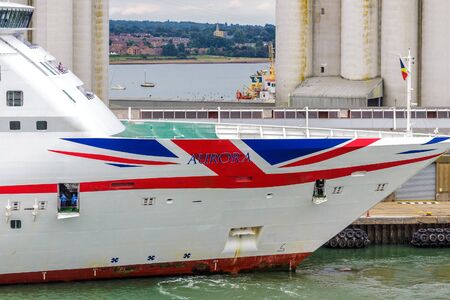 P and O Aurora Docked by Storage Silosのeditorial素材