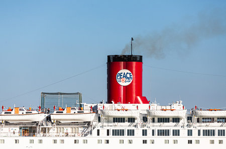LISBON, PORTUGAL - September 28, 2016: Peace Boat is a global NGO headquartered in Japan established...