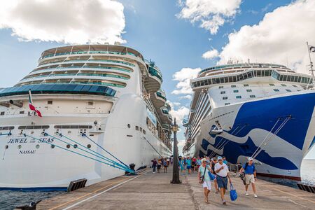 Two Cruise Ships in St Kittsのeditorial素材