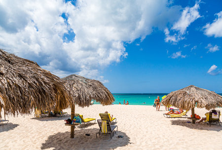 Thatched Huts on Beachのeditorial素材