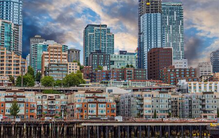 Seattle Waterfront from Puget Soundの写真素材