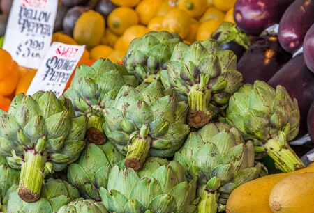 Fresh Artichokes in Marketの写真素材