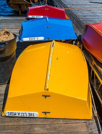 Yellow Blue and Red Boatsのeditorial素材