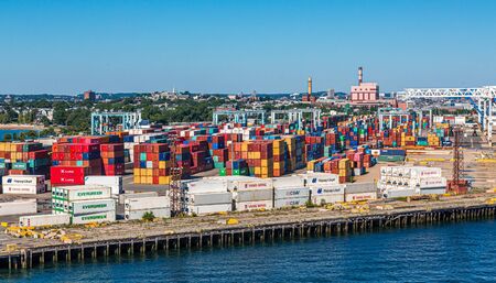 Freight Containers in Boston Harborのeditorial素材