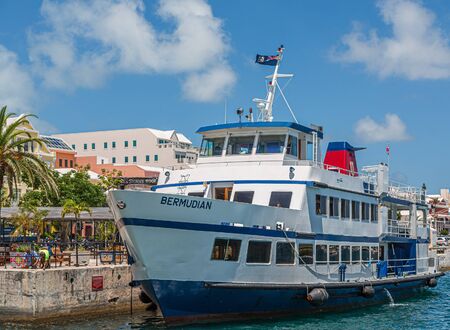 HAMILTON, BERMUDA - July 12, 2017: Bermuda has a blend of British and American culture, which can be found in the capital, Hamilton. Its Royal Naval Dockyard combines modern attractions with history.のeditorial素材