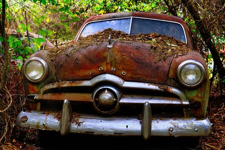 WHITE, GEORGIA - October 9, 2019: Northwest of Atlanta, there is a place called Old Car City. Photographers from all around the world come to this 34 acre lot full of old, vintage and wrecked cars.のeditorial素材