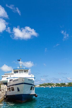 HAMILTON, BERMUDA - July 12, 2017: Hamilton, in Bermuda has a blend of British and American culture. Its Royal Naval Dockyard combines modern attractions and boating with history.のeditorial素材