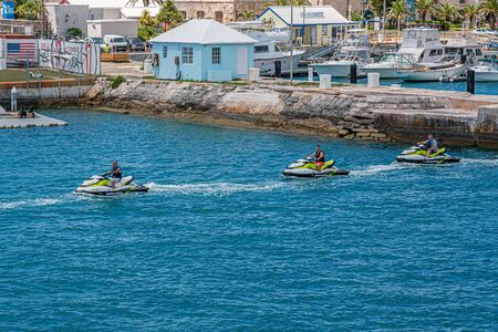 HAMILTON, BERMUDA - July 12, 2017: Hamilton, in Bermuda has a blend of British and American culture. Its Royal Naval Dockyard combines modern attractions and boating with history.のeditorial素材