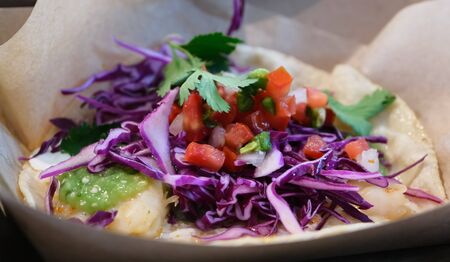 Red Cabbage on Veggie Tacos in Take Away Containersの写真素材