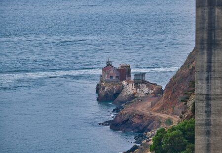 Old Maintenance Building at Base of Golden Gat Bridgeの写真素材