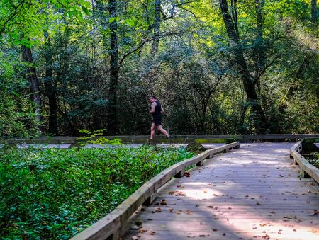ALPHARETTA, GEORGIA - September 7, 2019: The Big Creek Greenway is over 20 miles of paved and board fitness trails spanning two counties north of Atlanta through lush green wetlands.のeditorial素材