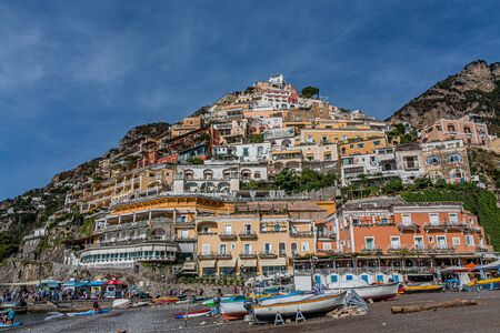 POSITANO, ITALY - September 26, 2017: Positano is a town on the Amalfi Coast in Italy. Its rapid growth from a small fishing village to an international destination is due to the rise in tourism.のeditorial素材