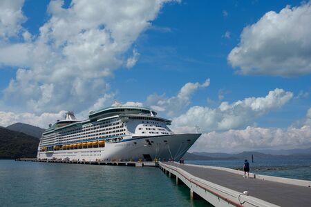 Woman Walking Back to Cruise Shipのeditorial素材