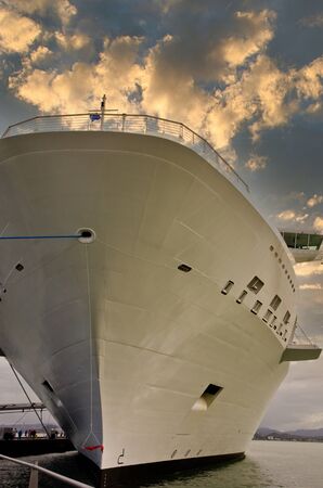 White Cruise Ship at Sunsetの写真素材