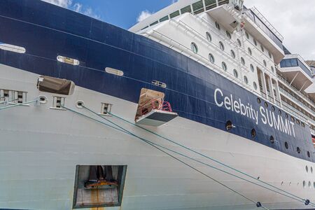 ST THOMAS, USVI - February 21, 2018: Royal Caribbean was founded in Norway, but is now headquartered in Miami. They operate over 25 ships and sails around the world. They own Celebrity Cruise Linesのeditorial素材